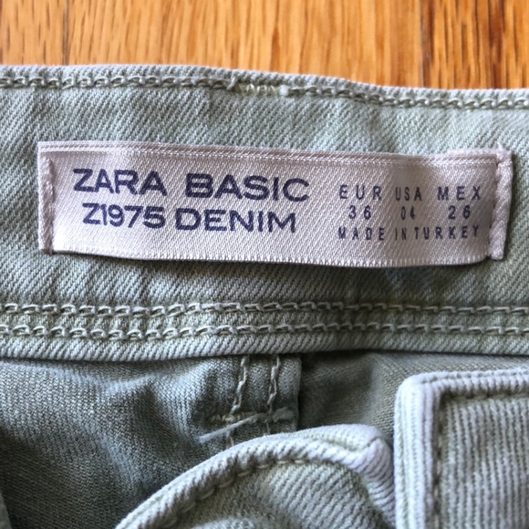 Zara Basic Green Double Raw Hem high  rise Jeans - Picture 6 of 8